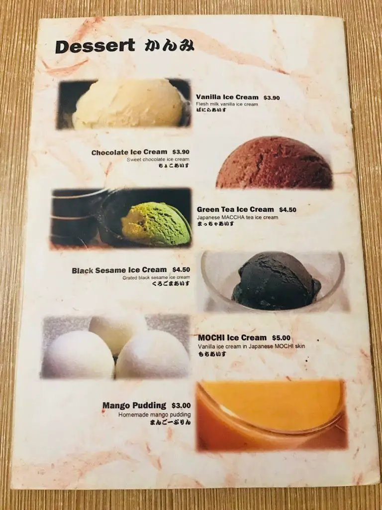 MIZ Japanese Restaurant - Dessert Menu