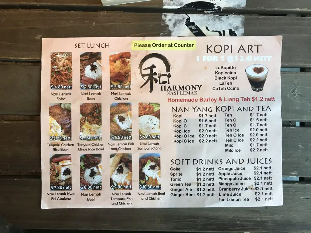 Harmony Nasi Lemak - Menu