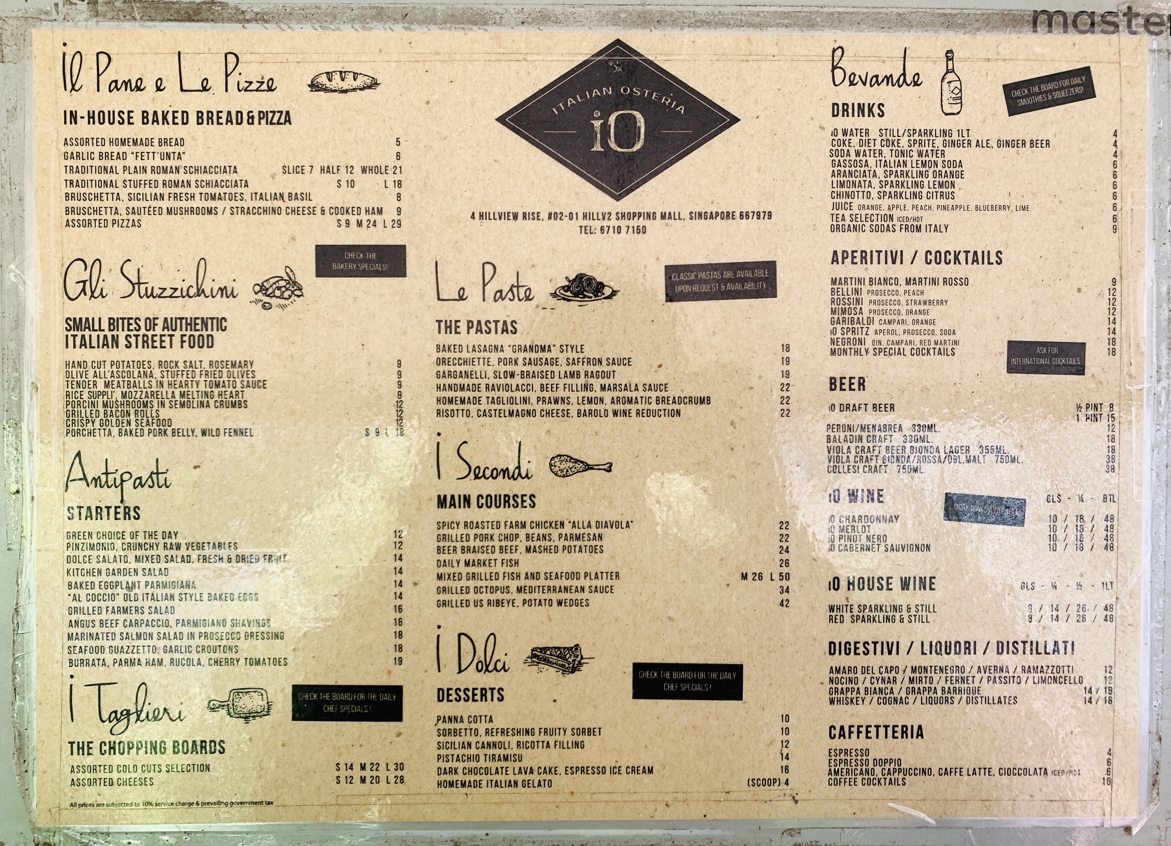 iO Italian Osteria - Menu