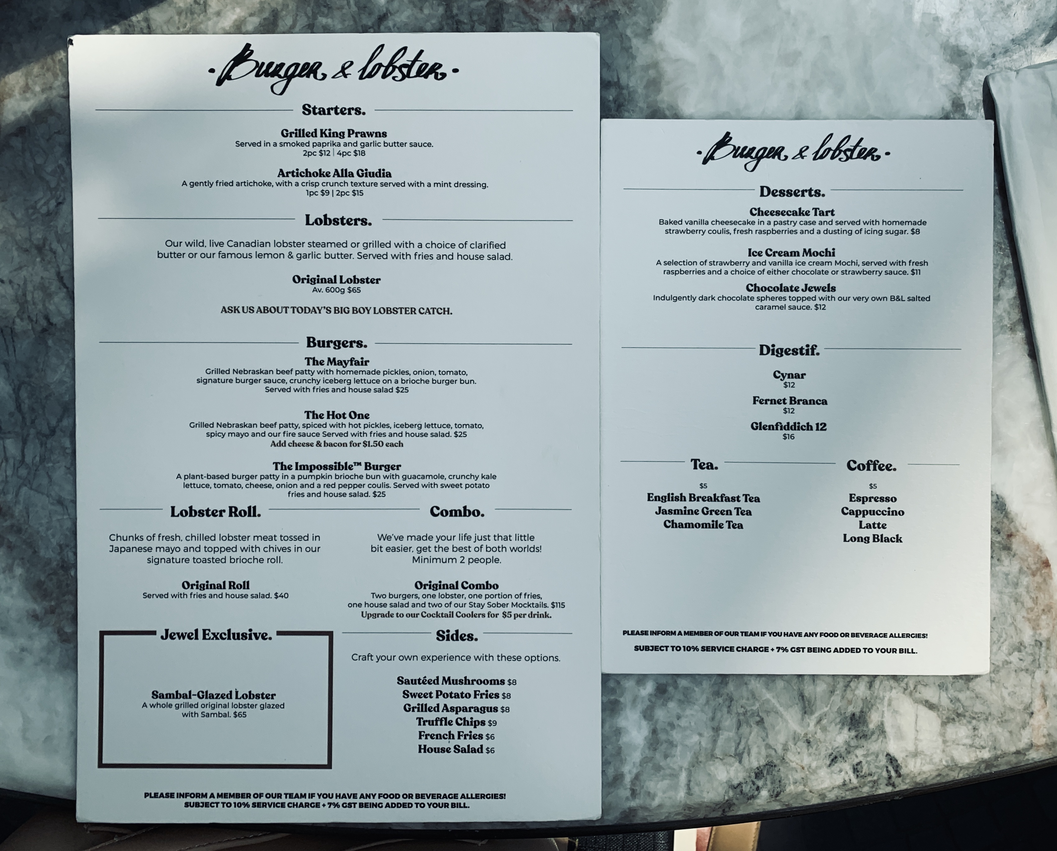 Burger & Lobster - Menu