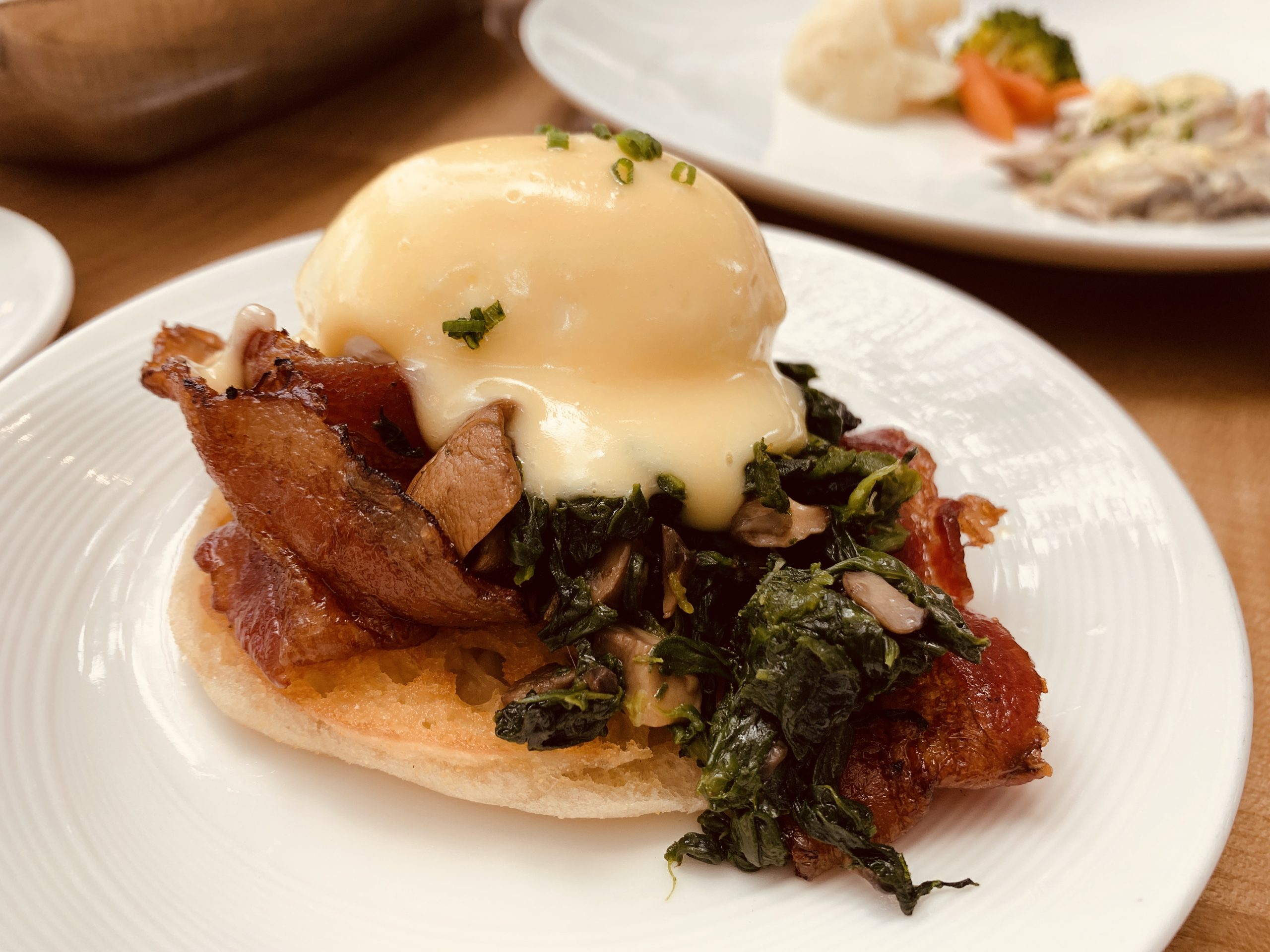 Rise Restaurant - Eggs Benedict with Bacon, Spinach & Mushroom
