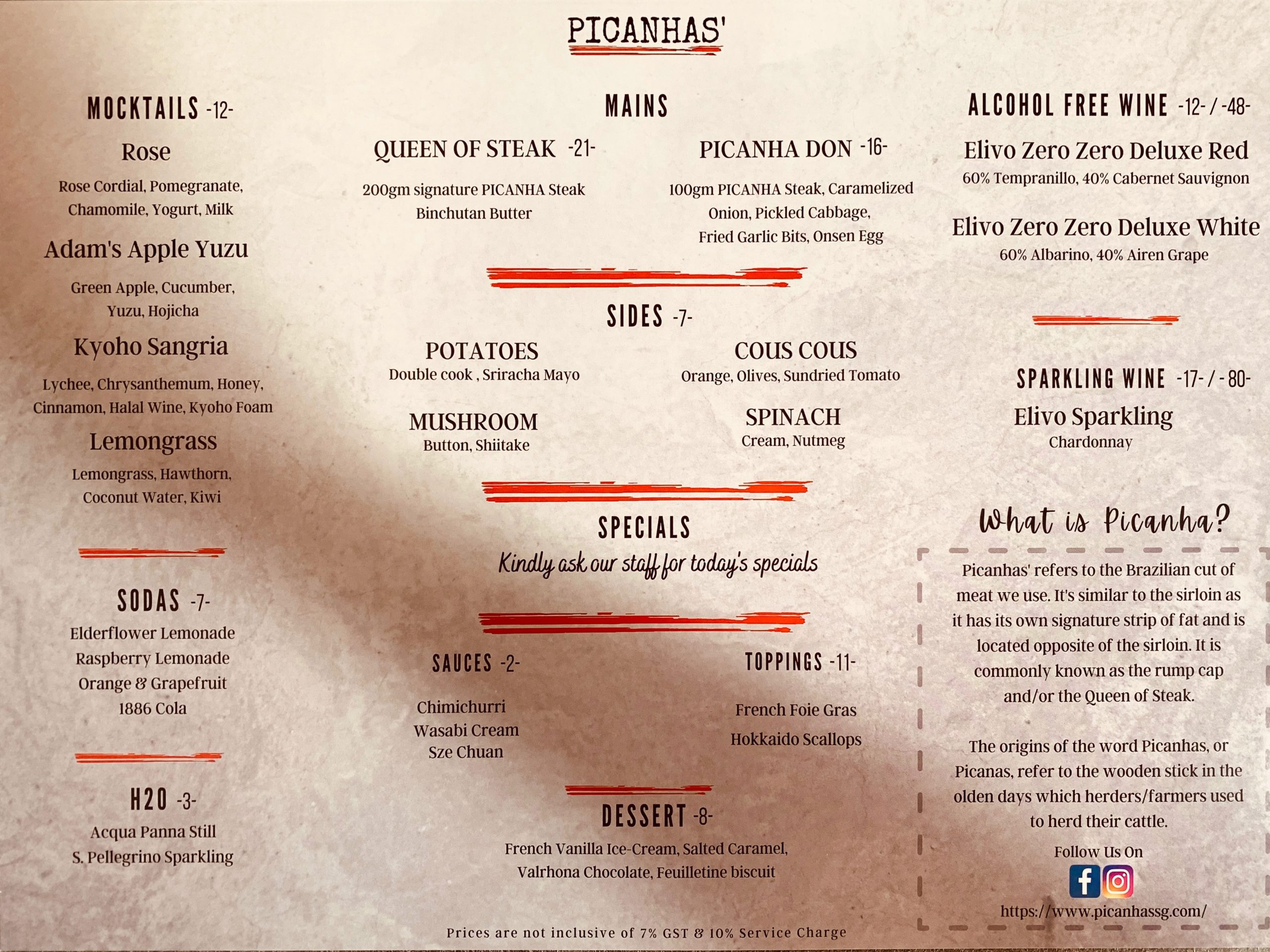 Picanhas' - Menu