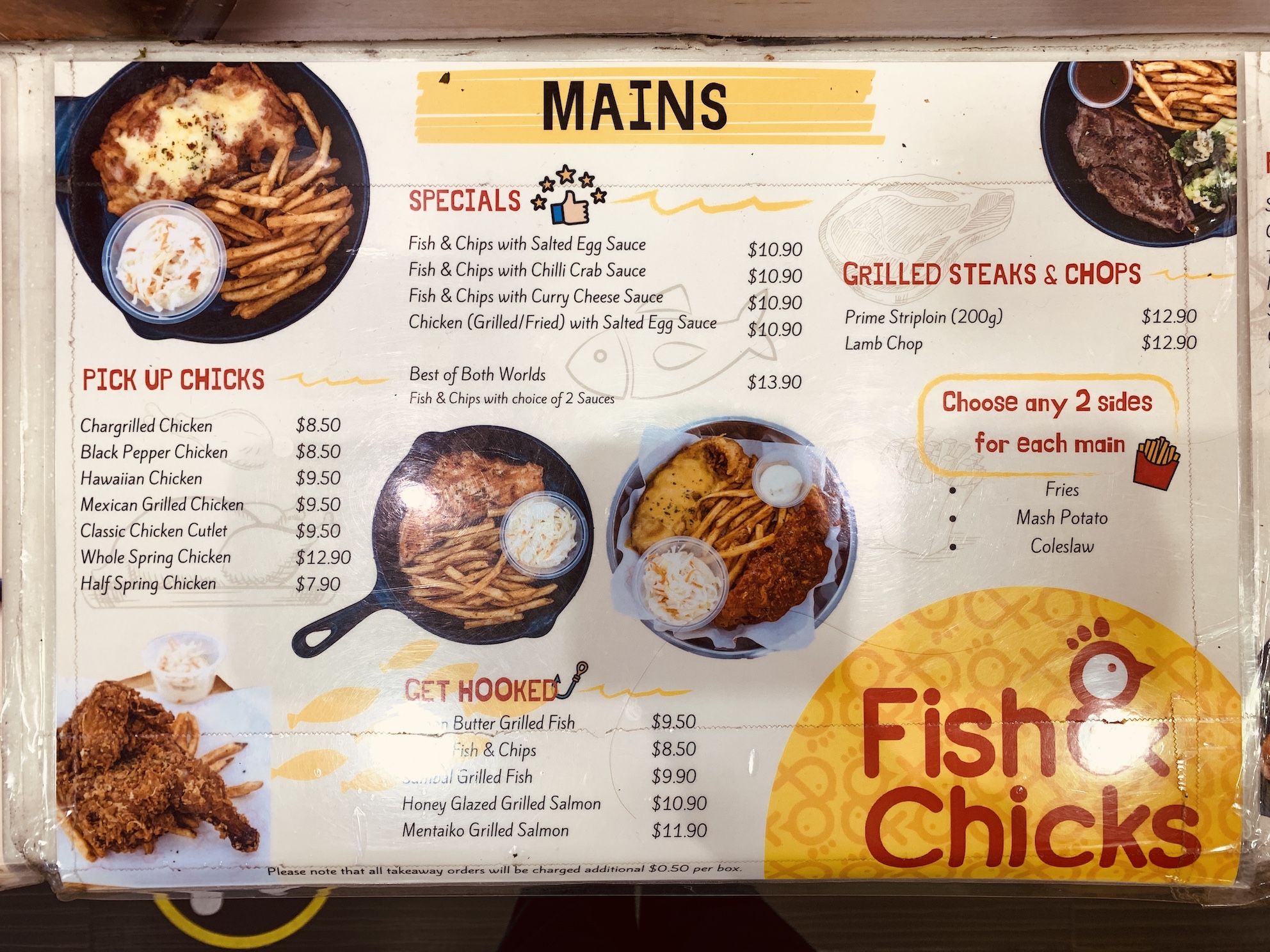 Fish & Chicks - Mains Menu