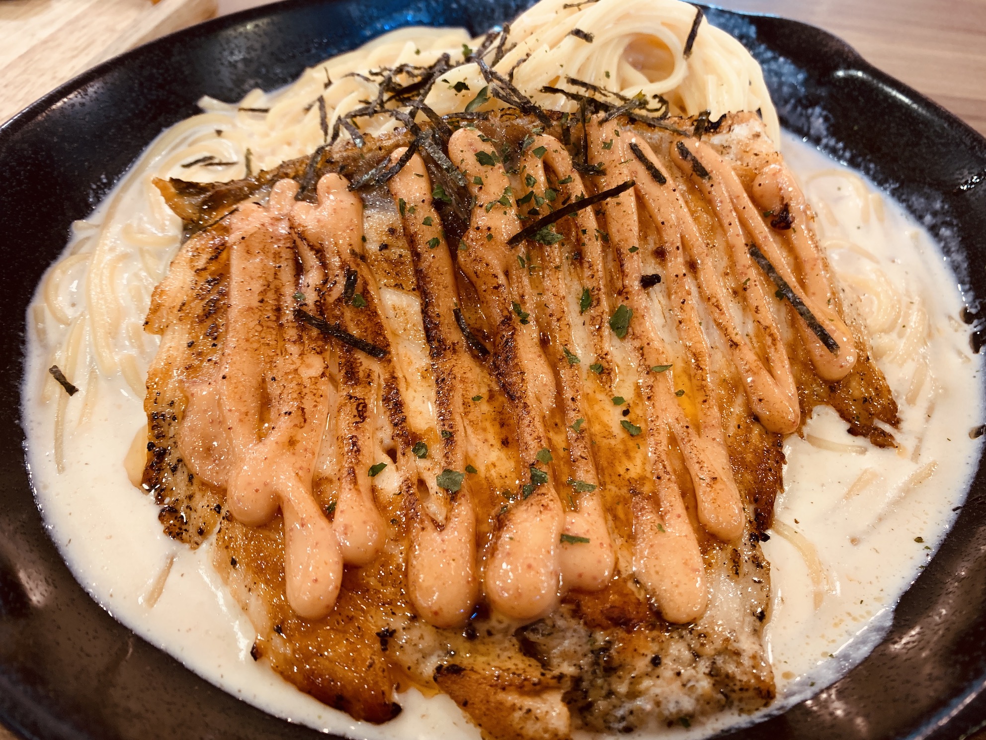 Fish & Chicks - Mentaiko Pasta with Grilled Mentaiko Salmon
