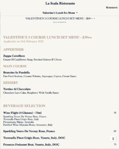 La Scala - Valentine's Day Menu 2023