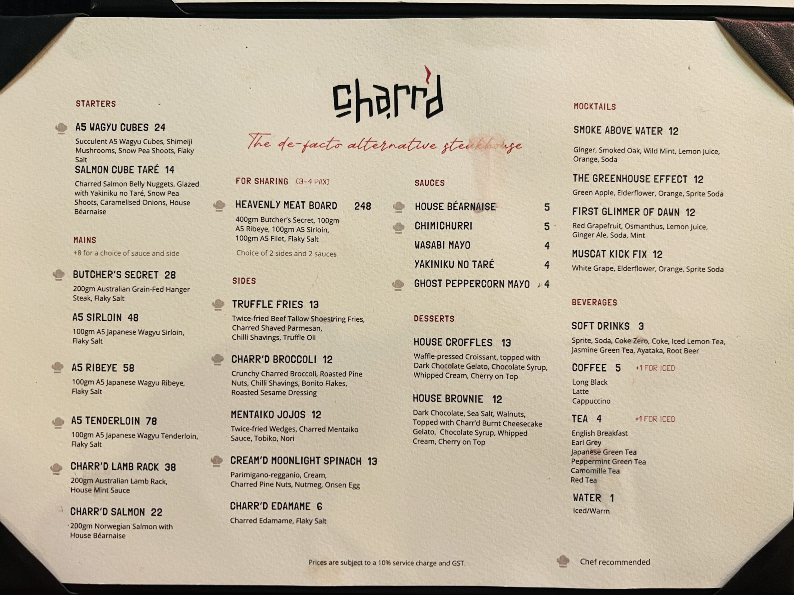 Charr’d - Menu