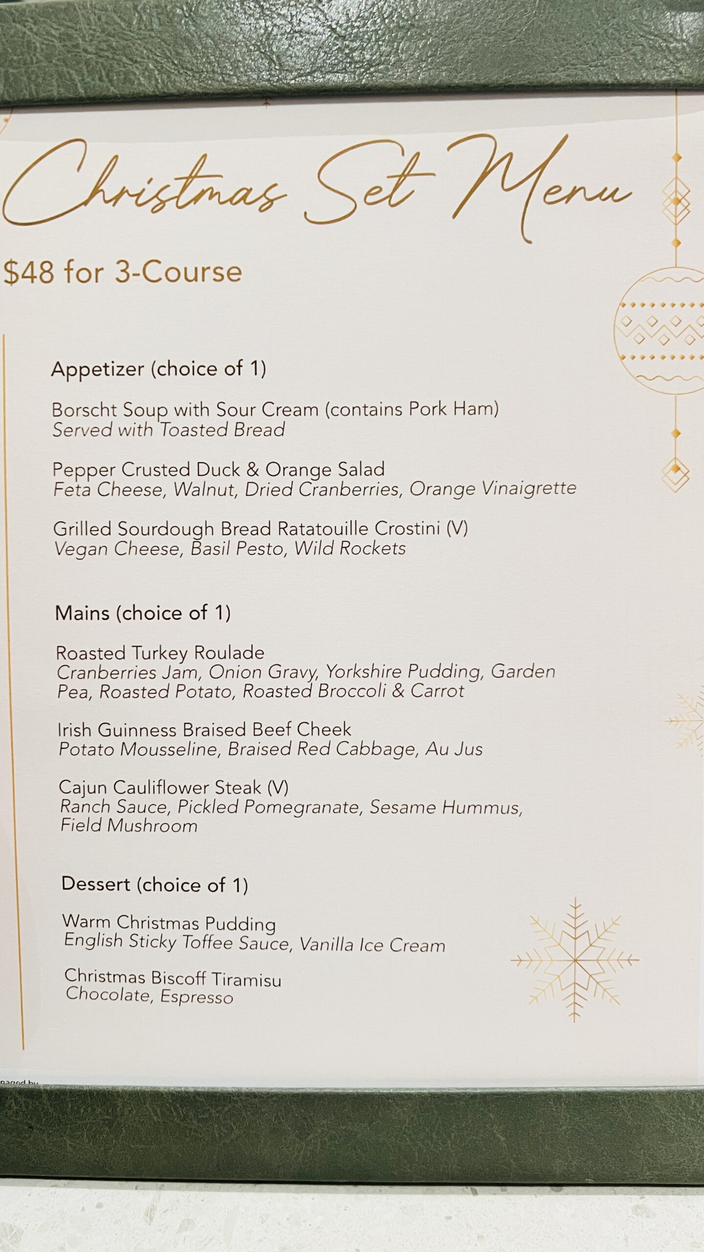 Tanglin Cookhouse 3-Course Christmas Set Menu - Menu